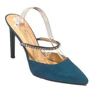 Sophisticated Embellished High Heel Mule (Teal)